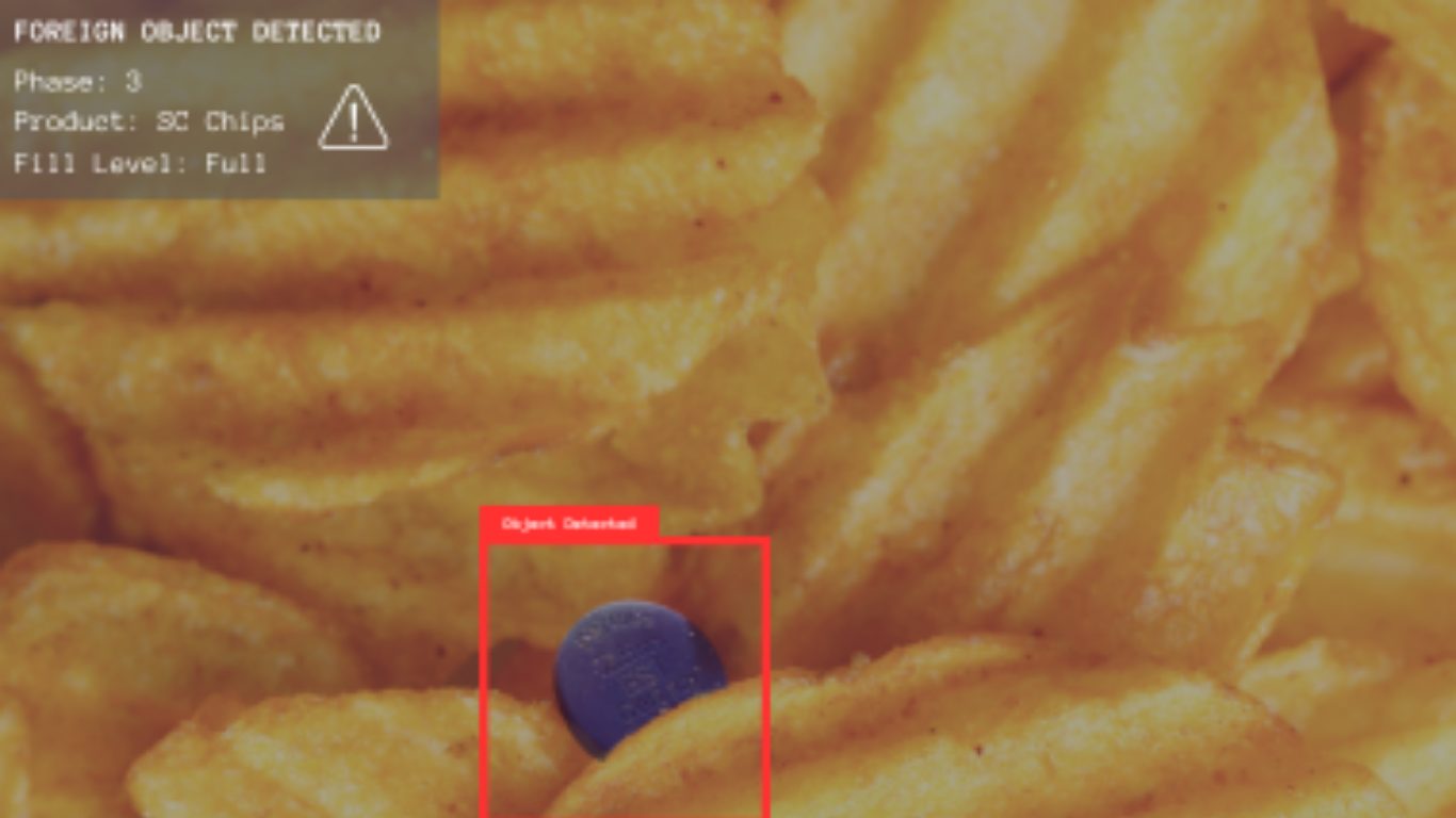 Vision AI detecting a foreign object in food product
