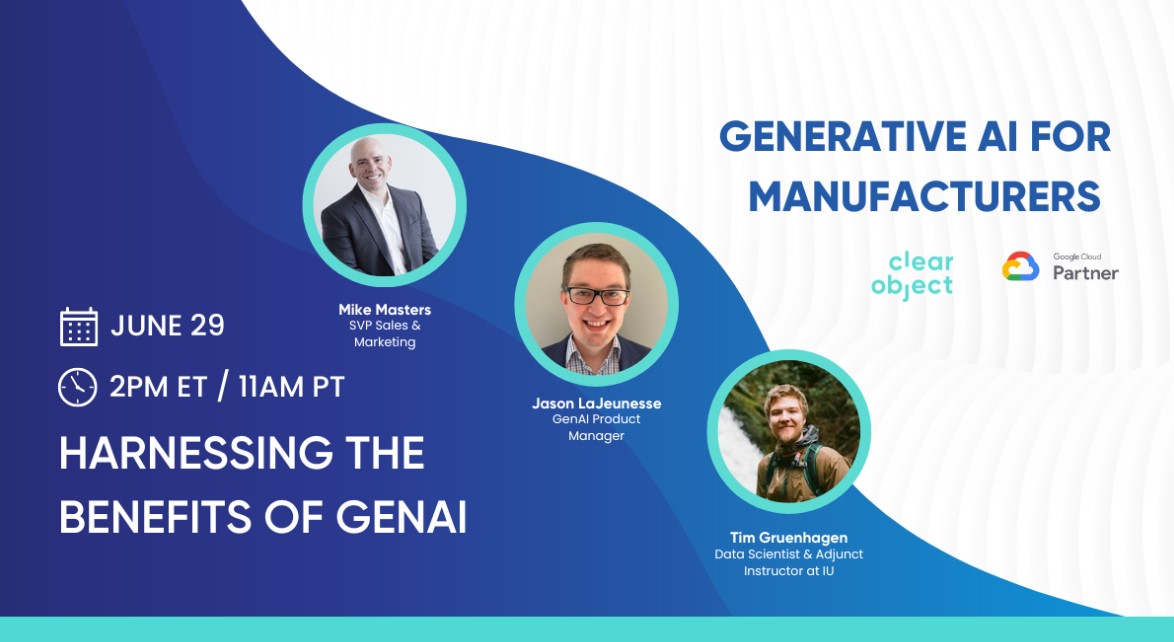 Title card for the Harnessing the Benefits of GenAI for Manufacturers webinar