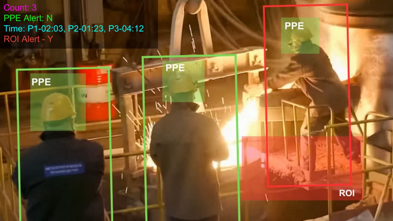 Vision AI checking worker PPE on the factory floor