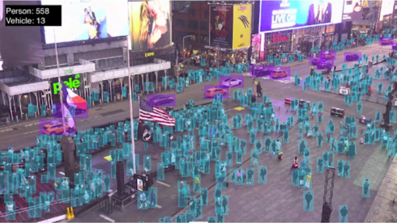 Security camera view of a crowd analyzed by Vision AI