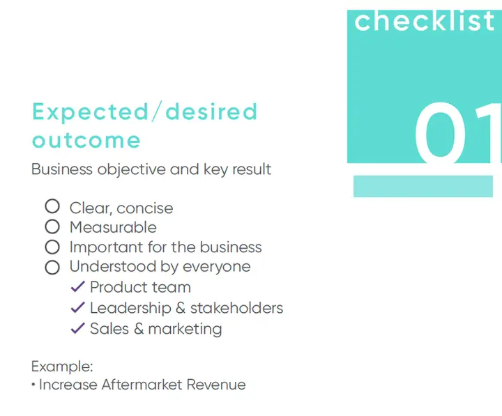 Checklist graphic for expected/desired outcome for business objective and key result
